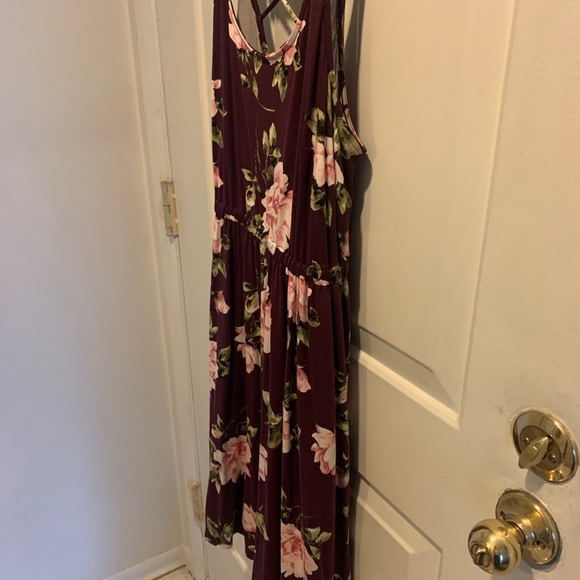 Torrid Purple Floral Cold-Shoulder Super Soft MIDI Dress size 00 - Picture 3 of 6